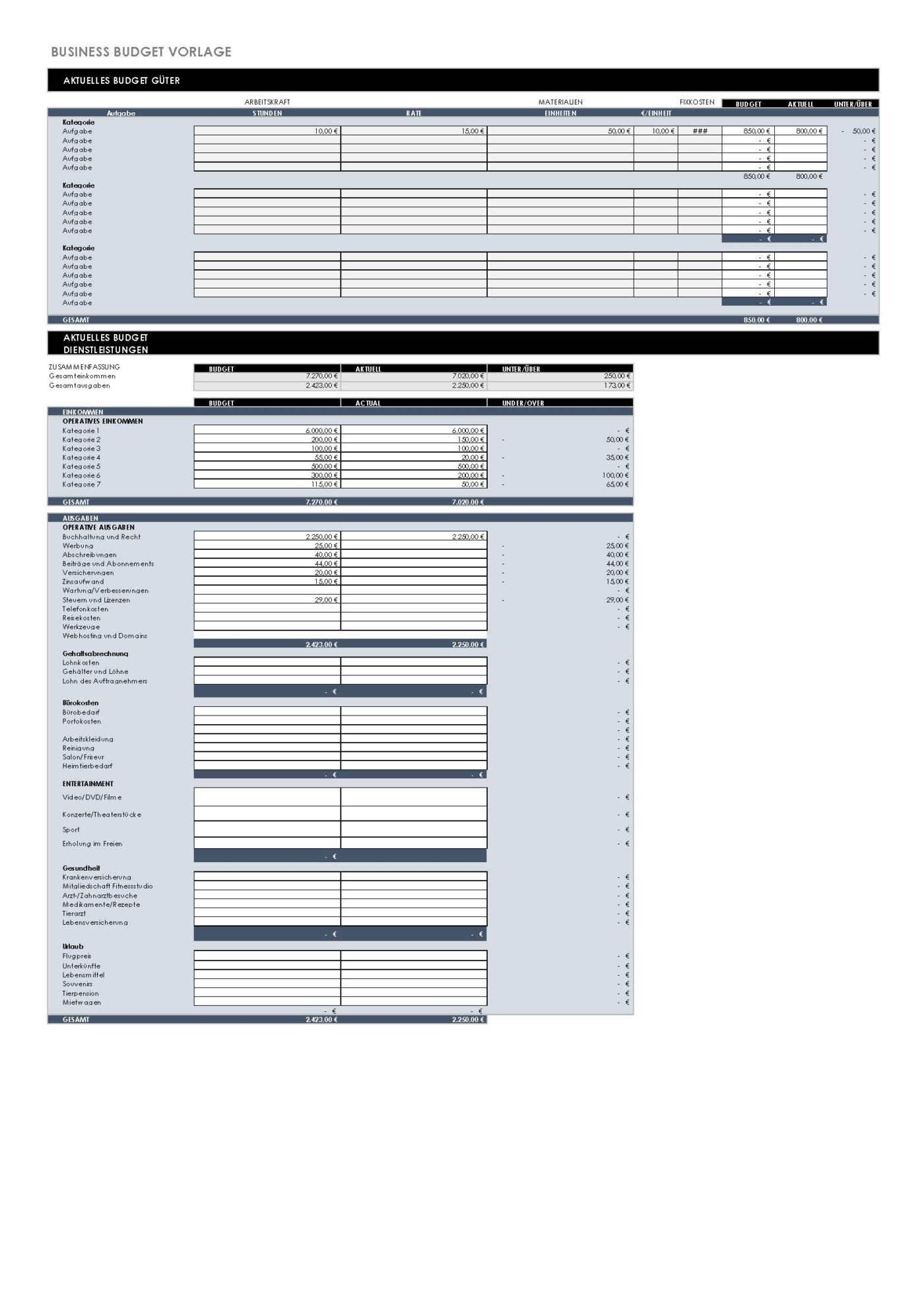 Business-Budget Excel Vorlage – Bild 2