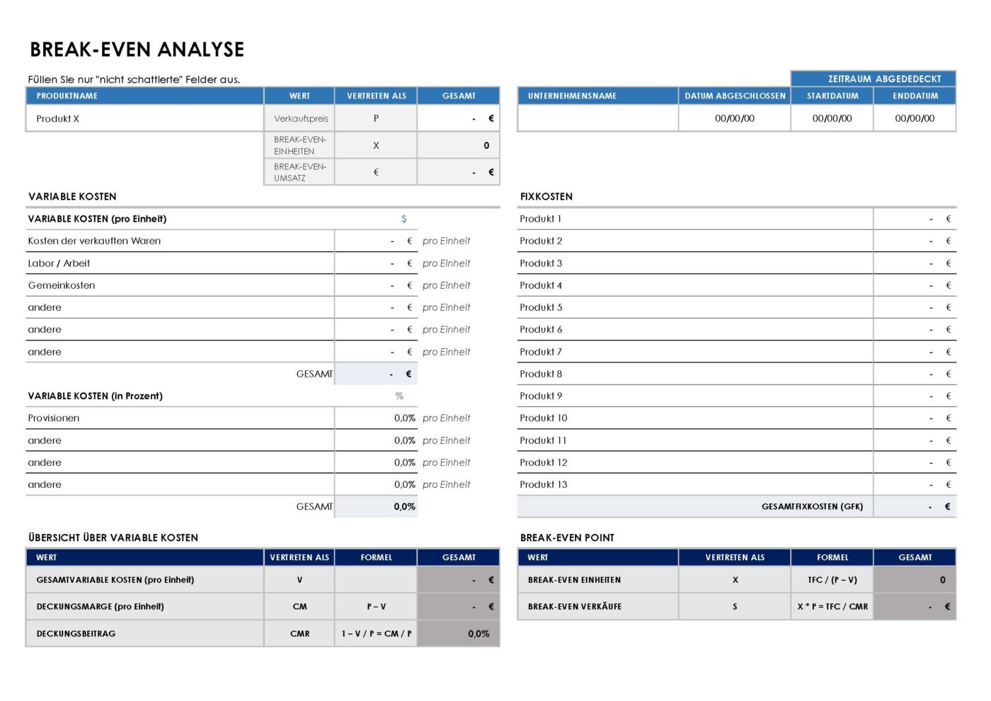 Break-Even-Analyse Excel Vorlage – Bild 2