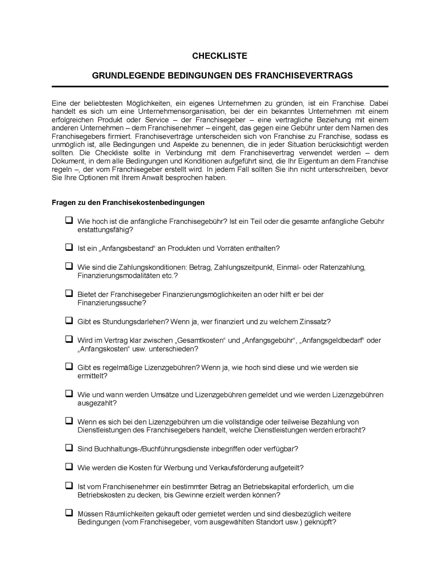 Checkliste Franchise Microsoft Word-Dokument (.docx) – Bild 2