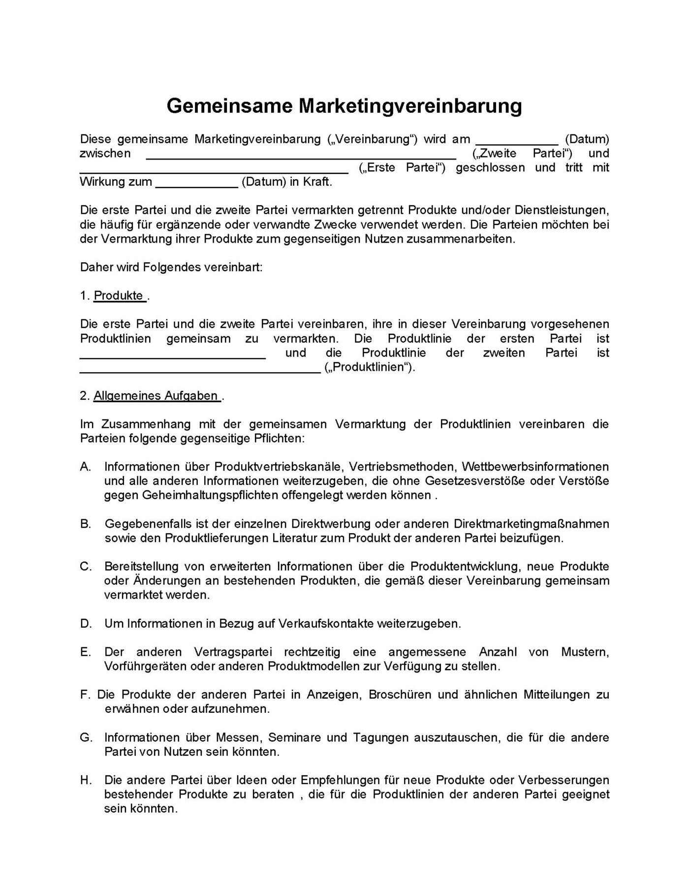 Gemeinsame Marketingvereinbarung Microsoft Word-Dokument (.docx) – Bild 2