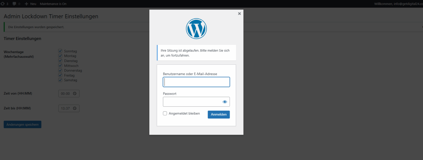 Admin Lockdown Timer - WordPress Plugin – Bild 3