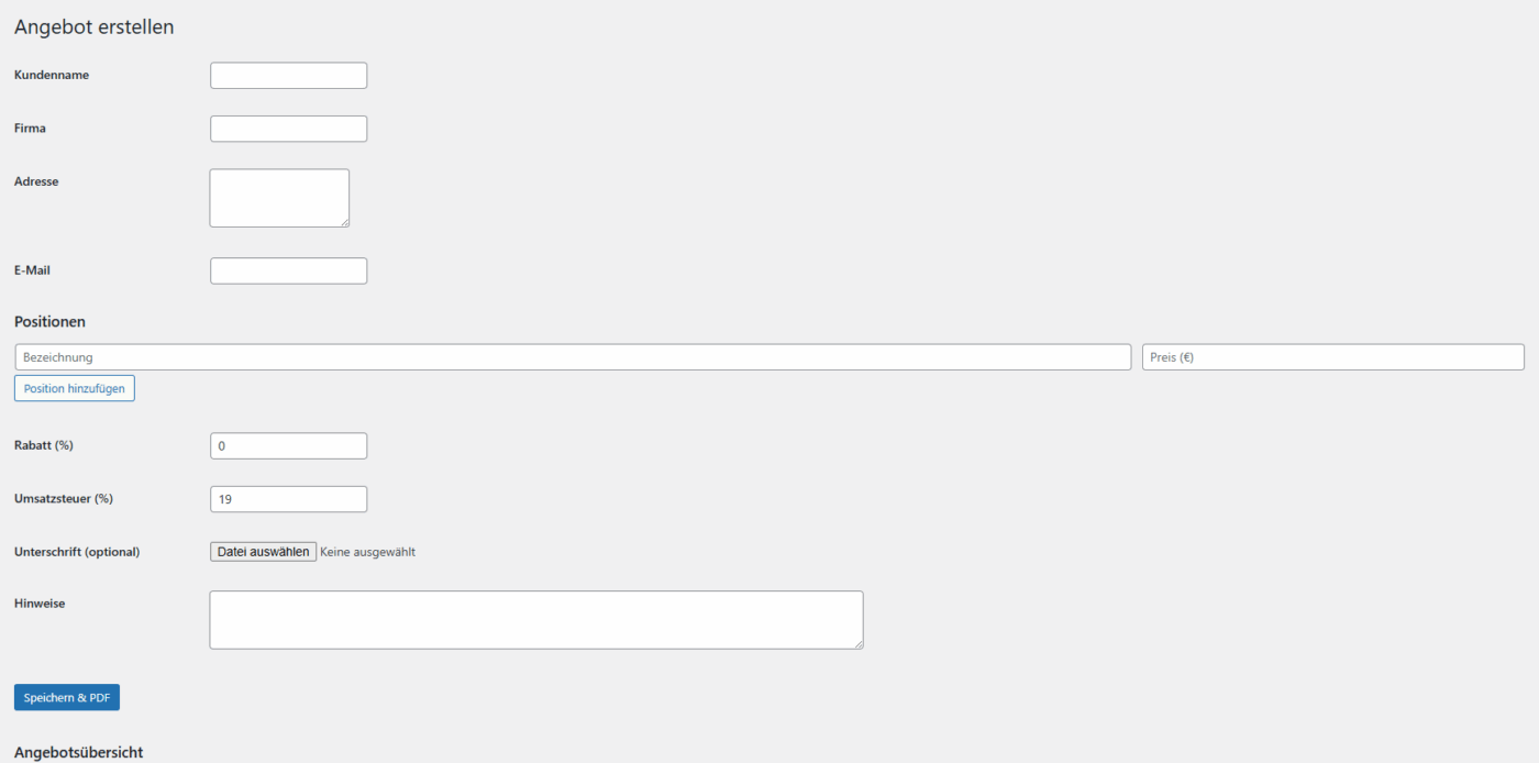 Angebotsgenerator - WordPress Plugin – Bild 4