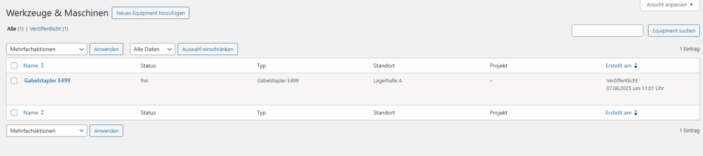 Equipment Manager - WordPress Plugin – Bild 4