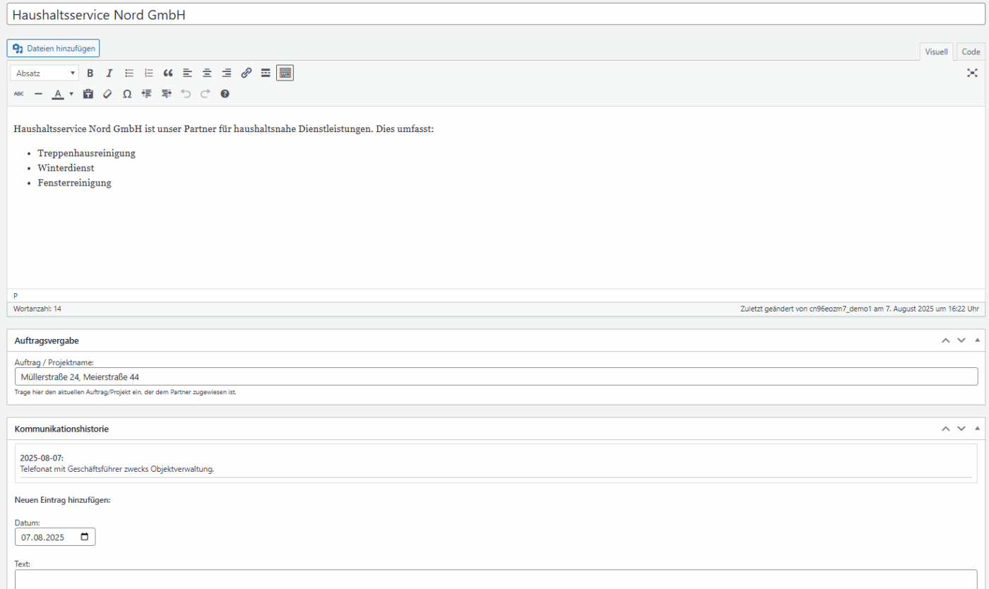 Subunternehmer- und Partnerverwaltung - WordPress Plugin – Bild 4