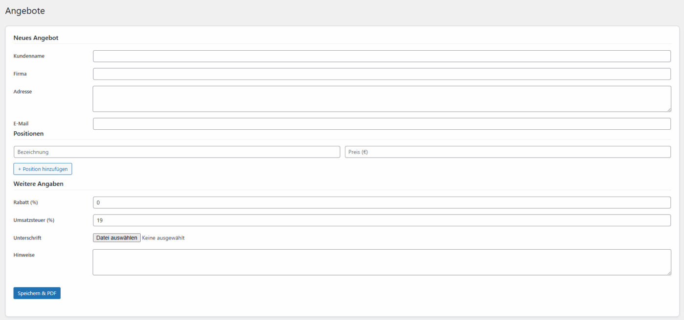 Angebotsgenerator - WordPress Plugin – Bild 4