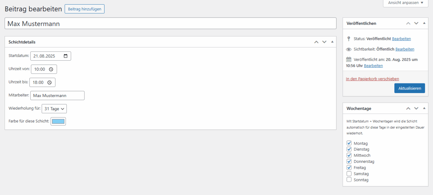 Mitarbeiter-Schichtplaner - WordPress Plugin – Bild 3