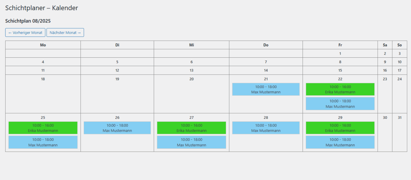 Mitarbeiter-Schichtplaner - WordPress Plugin – Bild 4