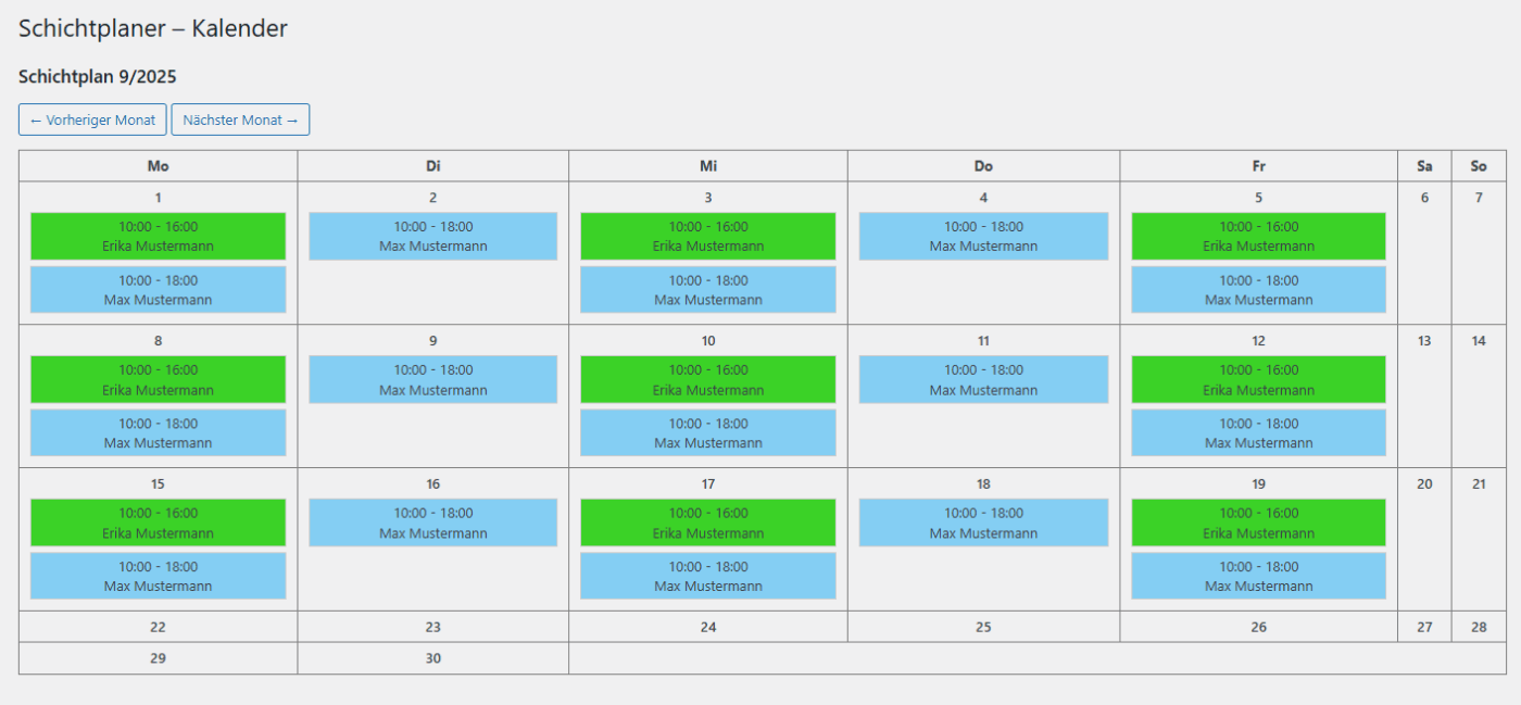Mitarbeiter-Schichtplaner - WordPress Plugin – Bild 5