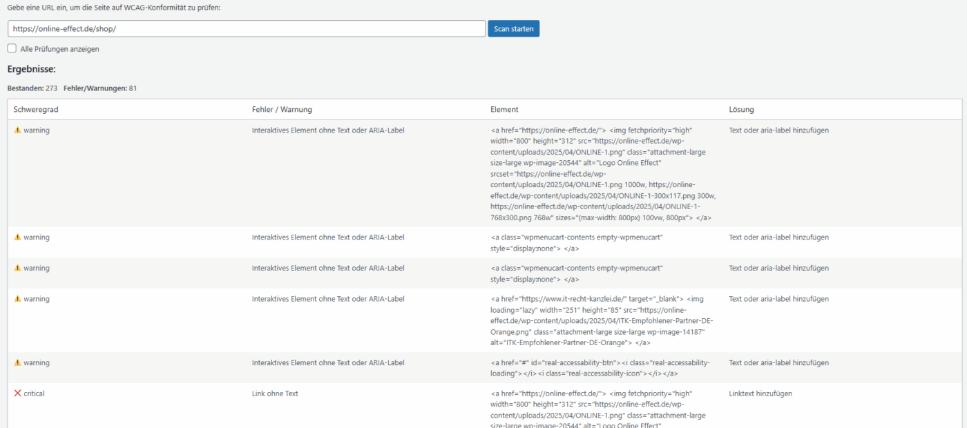 My Accessibility Checker – WordPress Plugin – Bild 4