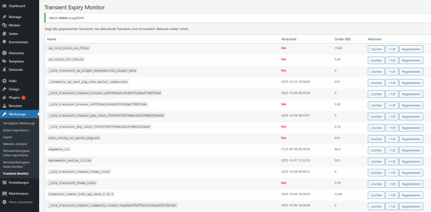 Transient Expiry Monitor – WordPress Plugin – Bild 2