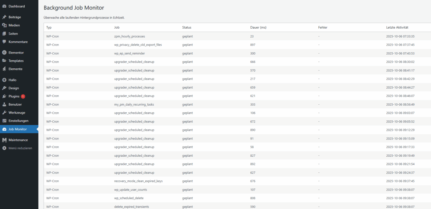 Background Job Monitor – WordPress Plugin – Bild 2