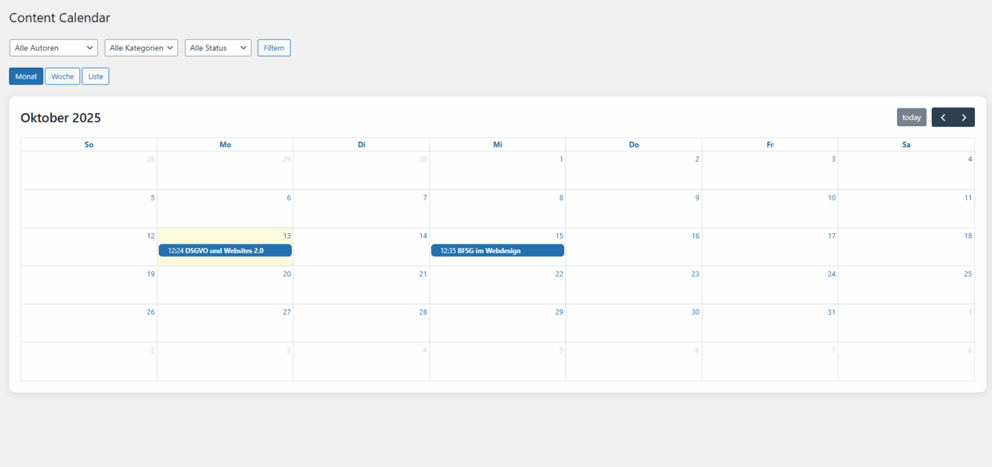Content Calendar View WordPress Plugin – Bild 2