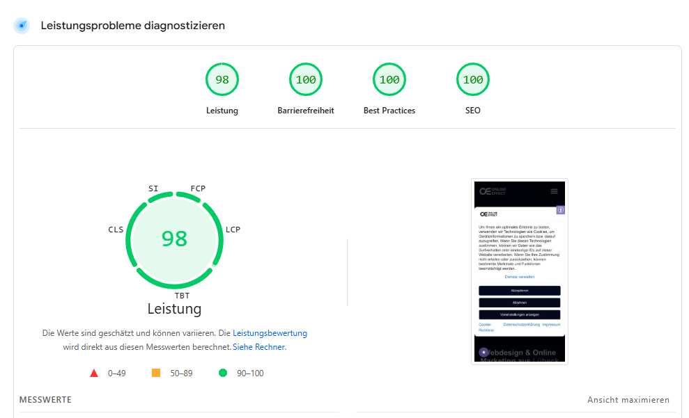 WordPress Performance 1 PageSpeed Insights online-effect.de